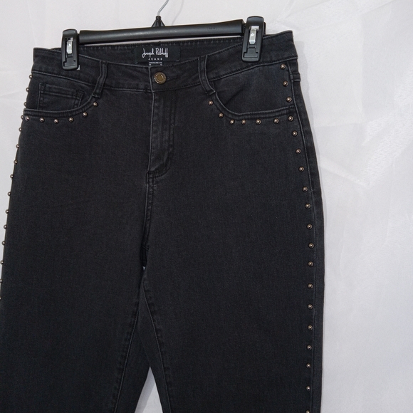 Joseph Ribkoff Straight Leg Jean w/ Studded Seams Black Light Flair Sz 10 Grunge - Picture 4 of 14